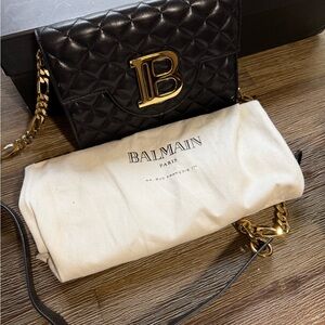 Balmain Black Quilted Leather Crossbody with Gold 'B' Logo